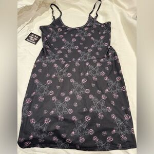 Too Fast Rose & Pentagram Print Black Mini Dress | Goth | NWT
